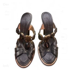 Elegant Giuseppe Zanotti Black Leather Sandals with Gold Accents